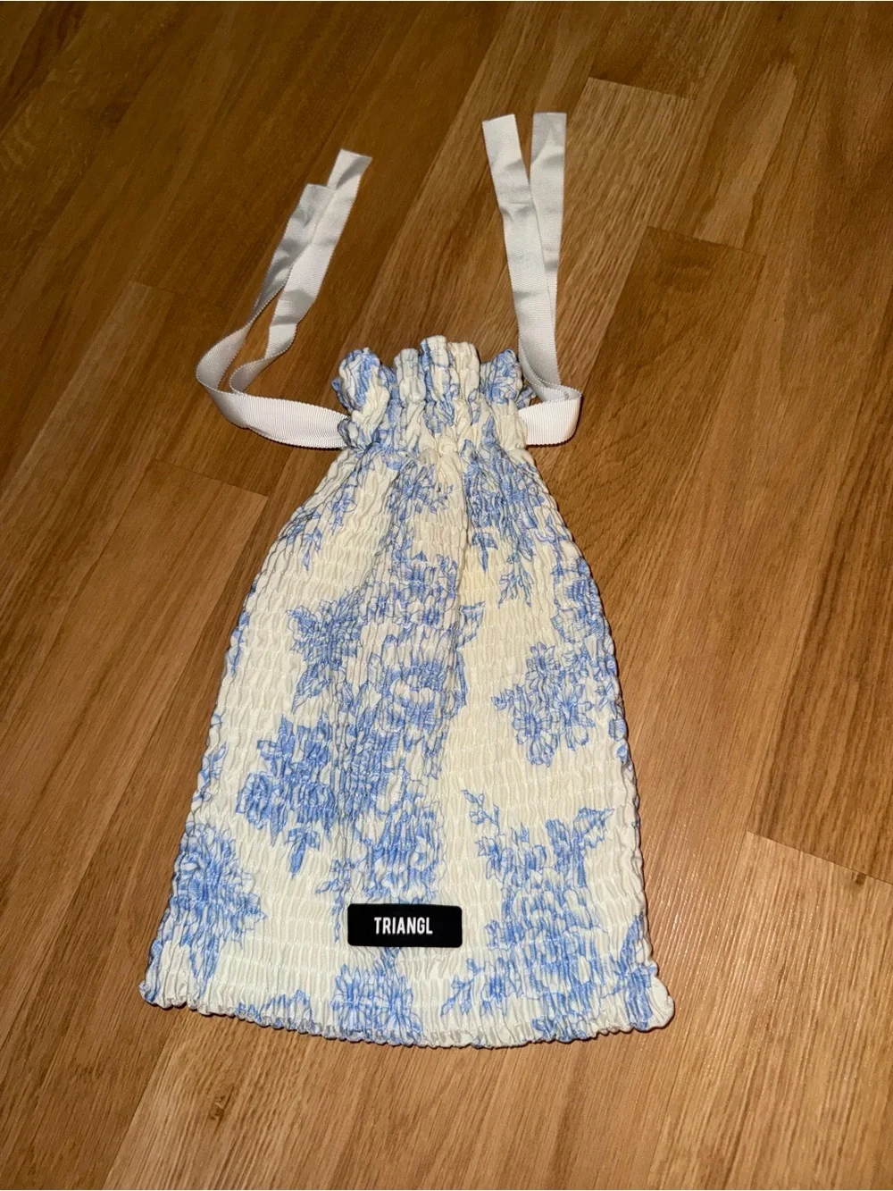 triangl swimwear Blue and White Floral Drawstring Pouch